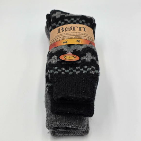 BORN Men Socks Long Lasting Durable WOOL Blend Thermal Full Cushion - Black - Picture 3 of 5